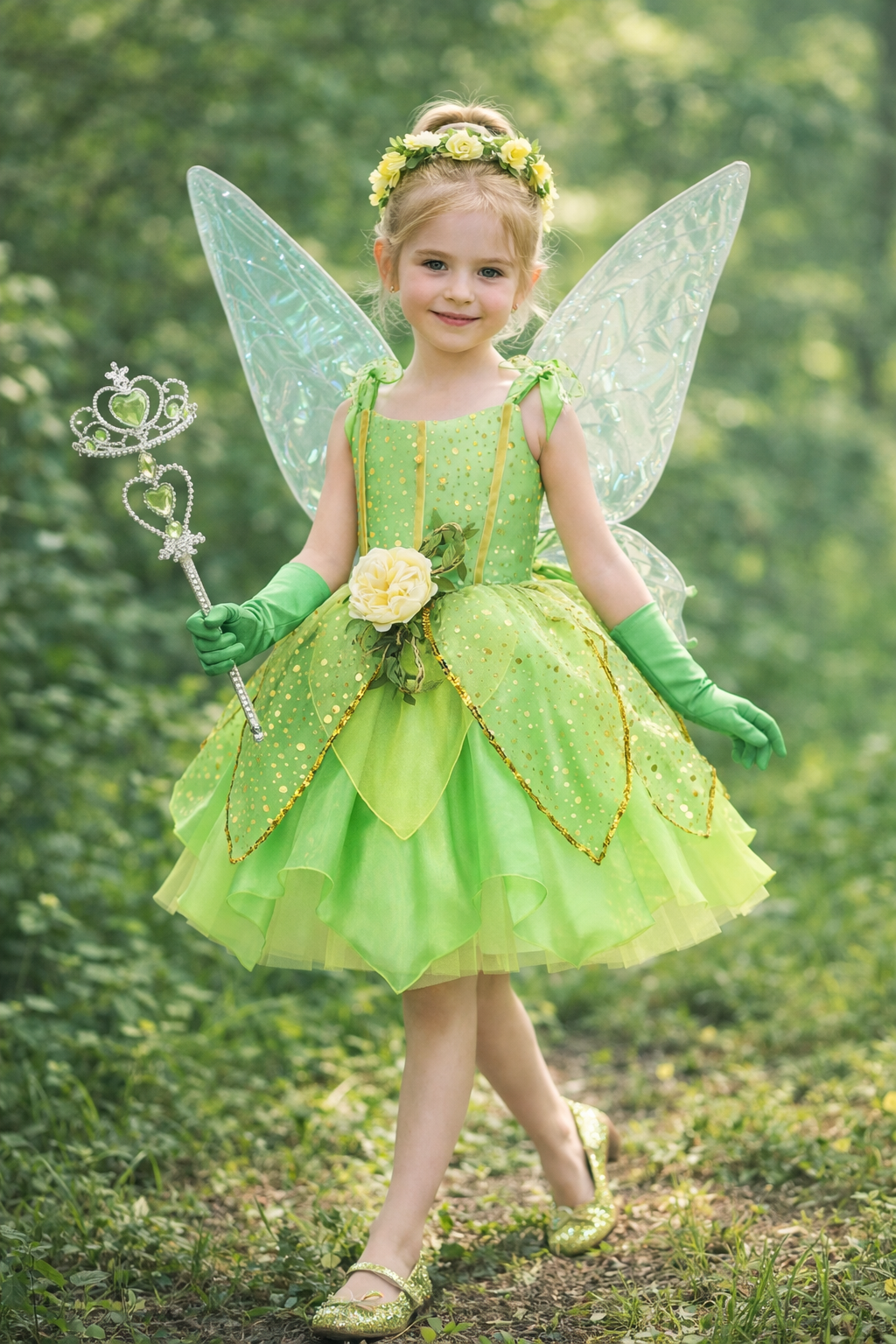Girls Green Fairy Princess Costume – Magical Dress & Wings Set for Kids