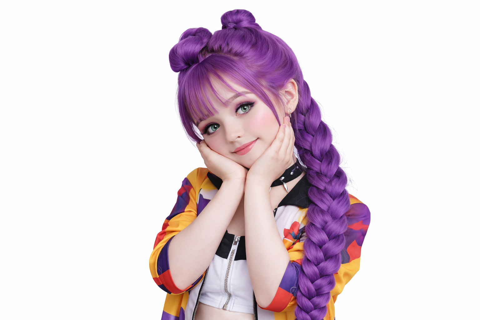 K-Pop Demon Hunters Rumi Cosplay Wig – Long Purple Braided Anime Wig with Bun