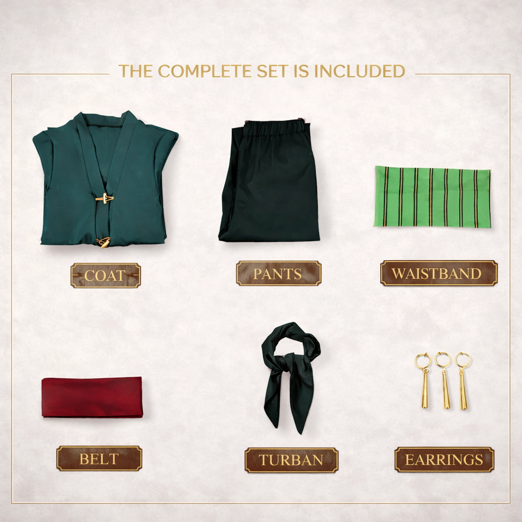 Roronoa Zoro Cosplay Costume – One Piece Kimono Robe Set with Earrings