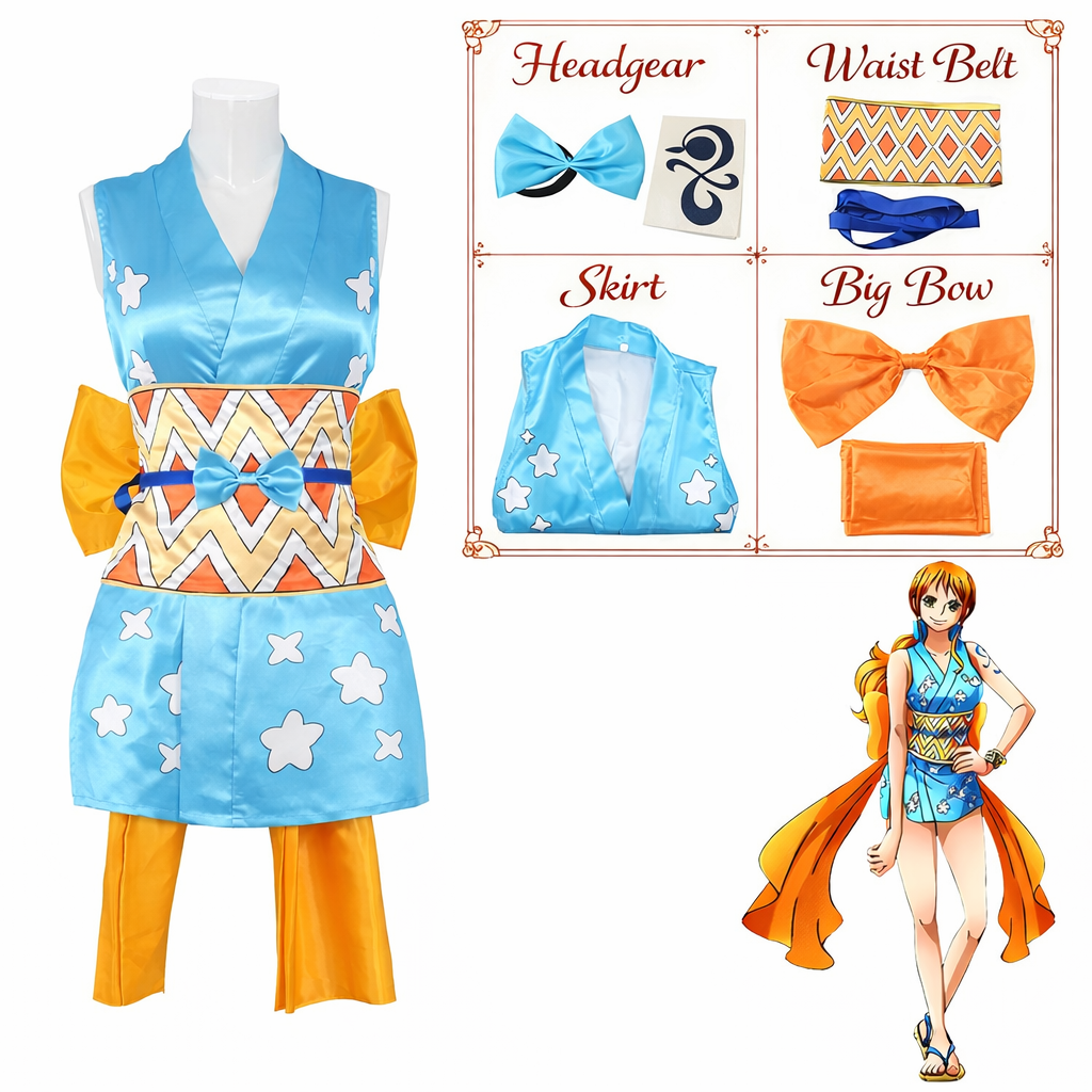 Nami Cosplay Costume Dress – One Piece Anime Outfit with Headgear