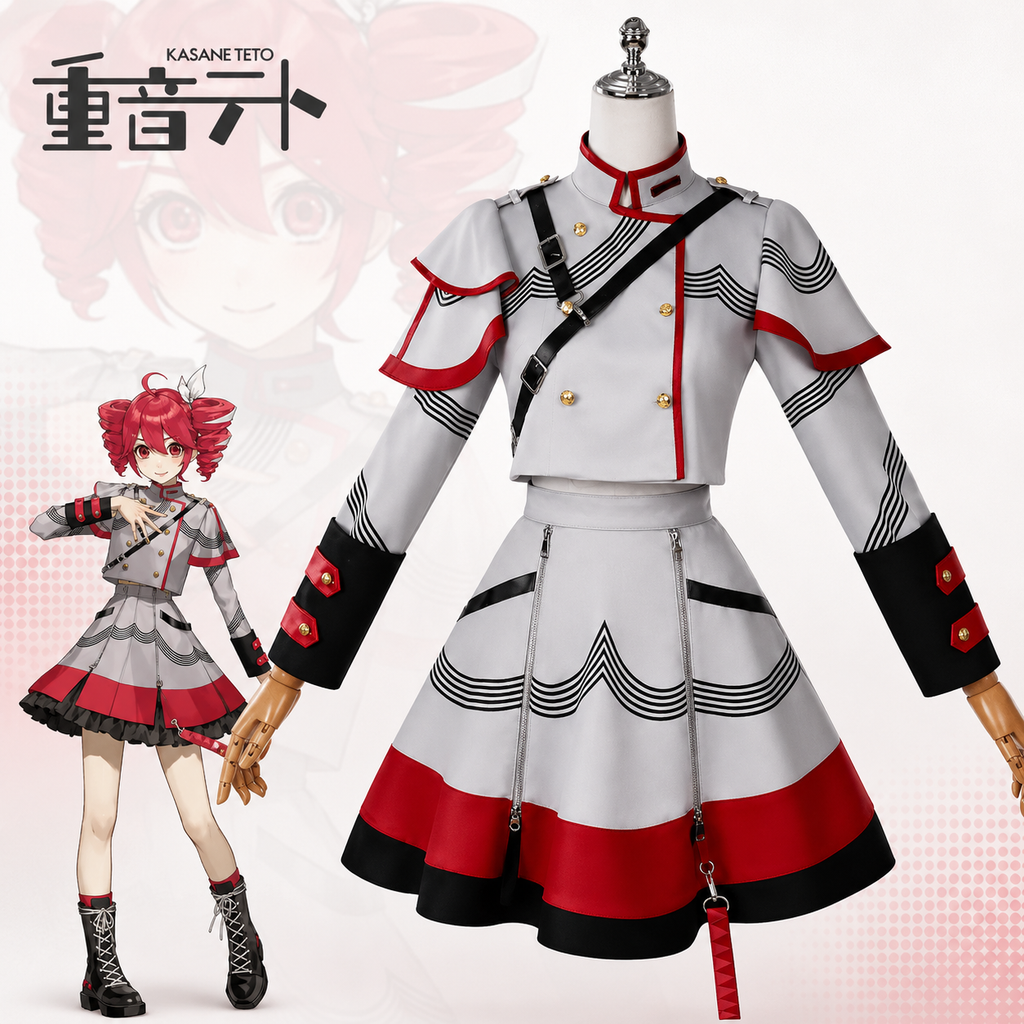Kasane Teto Cosplay Costume – Gray Uniform Outfit Set