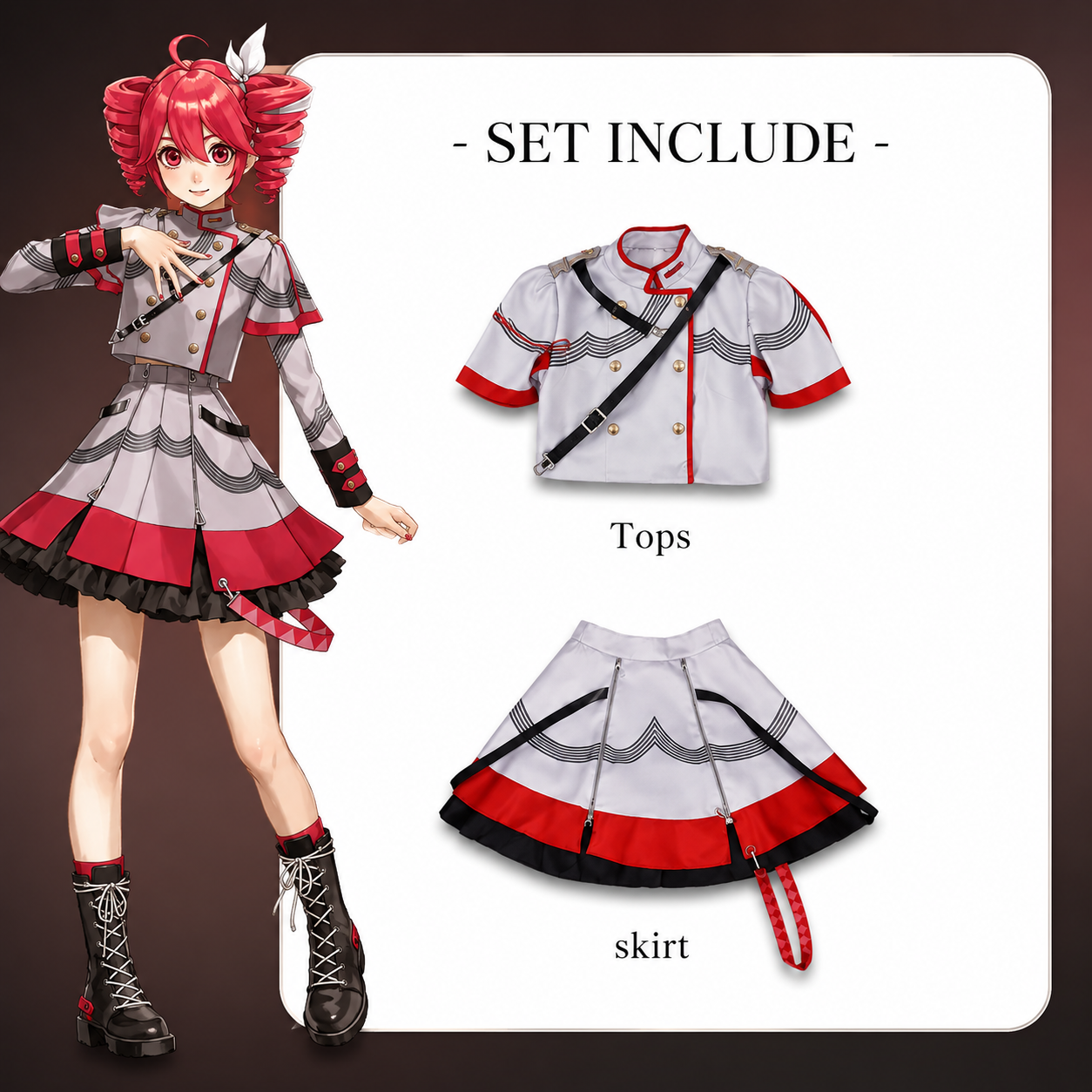 Kasane Teto Cosplay Costume – Gray Uniform Outfit Set