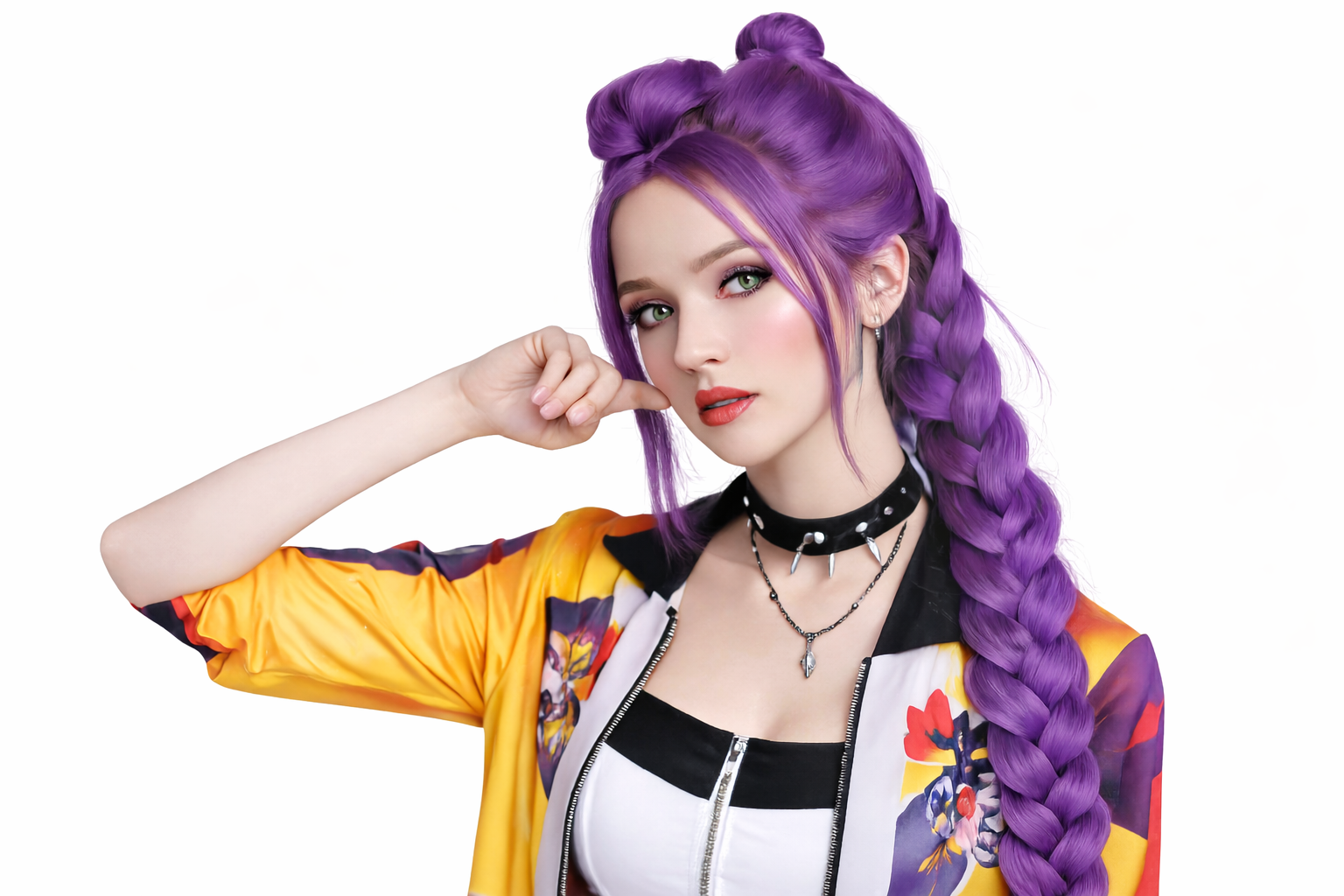 K-Pop Demon Hunters Rumi Cosplay Wig – Long Purple Braided Anime Wig with Bun