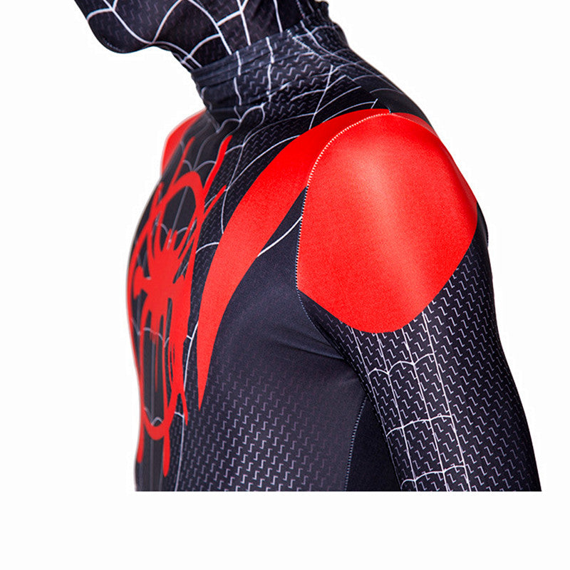 Kids Superhero Bodysuit Cosplay Costume – Miles Morales Hooded Jumpsuit Set