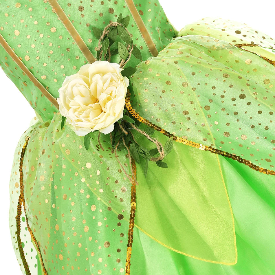 Girls Green Fairy Princess Costume – Magical Dress & Wings Set for Kids