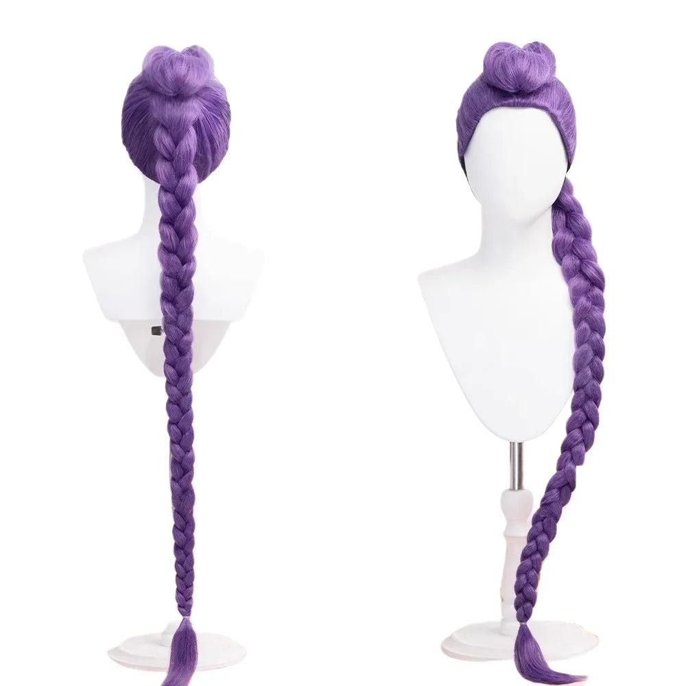 K-Pop Demon Hunters Rumi Cosplay Wig – Long Purple Braided Anime Wig with Bun