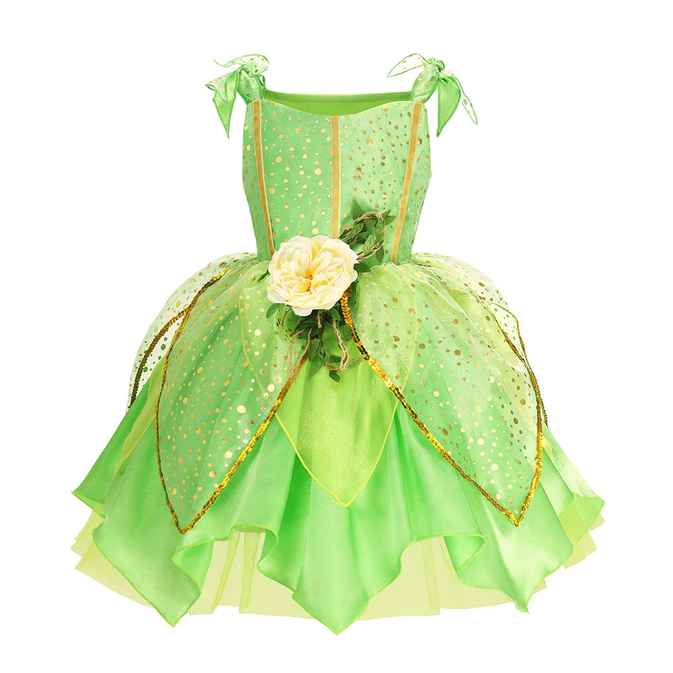 Girls Green Fairy Princess Costume – Magical Dress & Wings Set for Kids