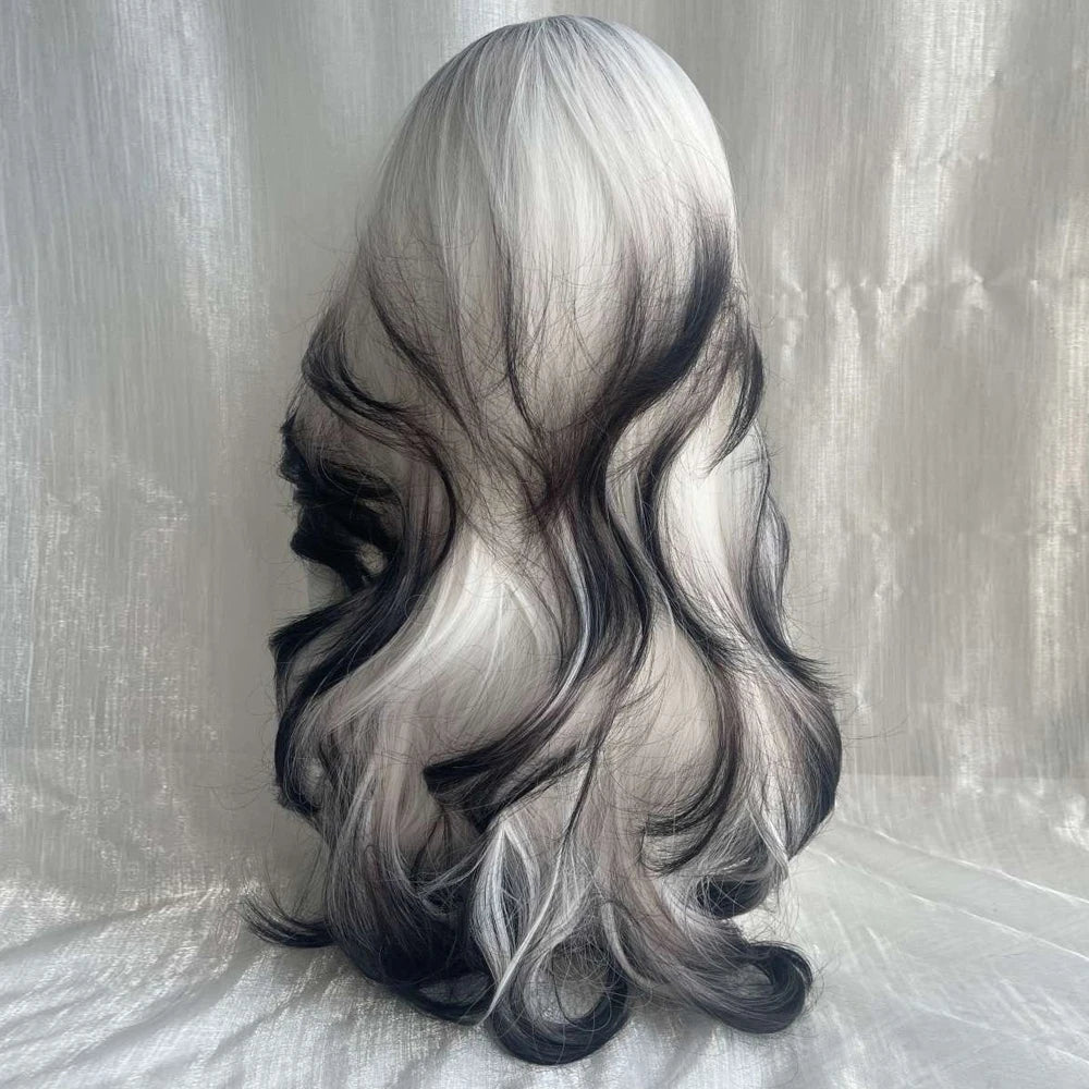 Long Black Ombre White Wig – Fluffy Heat-Resistant Cosplay Wig