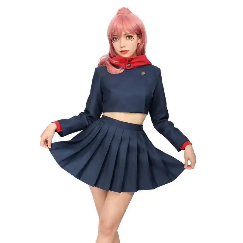 Itadori Yuji Women’s Cosplay Costume – Hooded Jacket & High-Waist Skirt Set