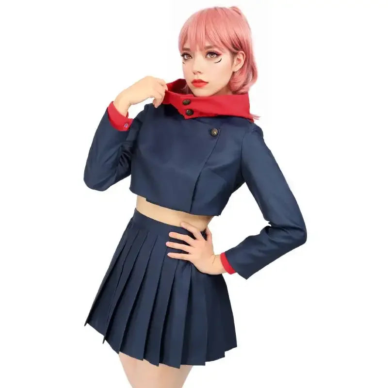 Itadori Yuji Women’s Cosplay Costume – Hooded Jacket & High-Waist Skirt Set