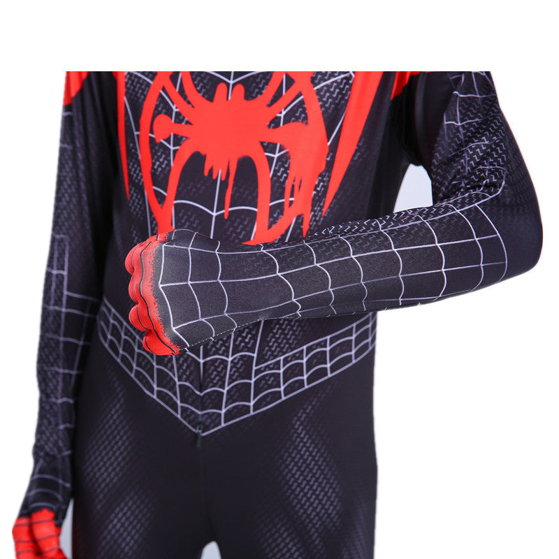 Kids Superhero Bodysuit Cosplay Costume – Miles Morales Hooded Jumpsuit Set