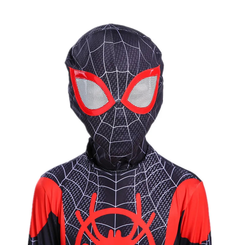 Kids Superhero Bodysuit Cosplay Costume – Miles Morales Hooded Jumpsuit Set