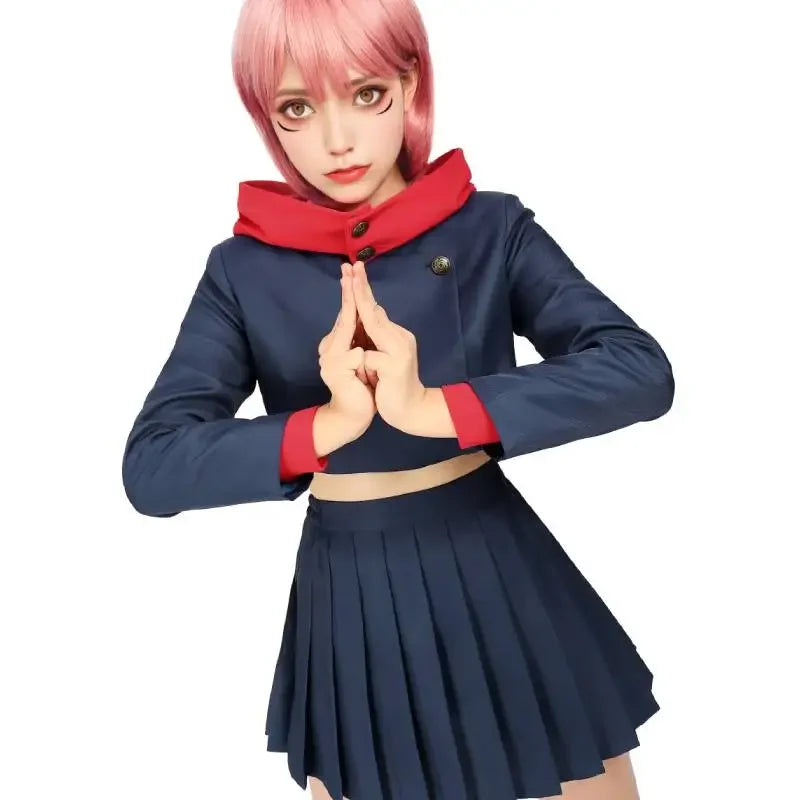 Itadori Yuji Women’s Cosplay Costume – Hooded Jacket & High-Waist Skirt Set