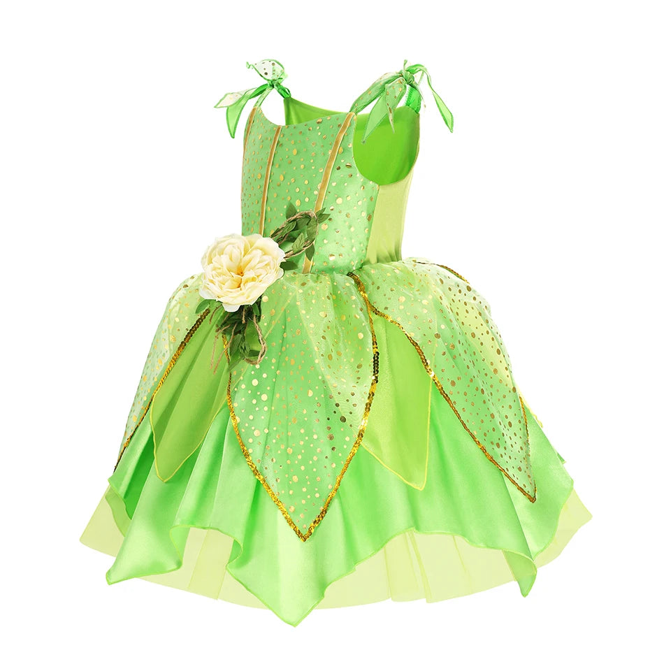 Girls Green Fairy Princess Costume – Magical Dress & Wings Set for Kids