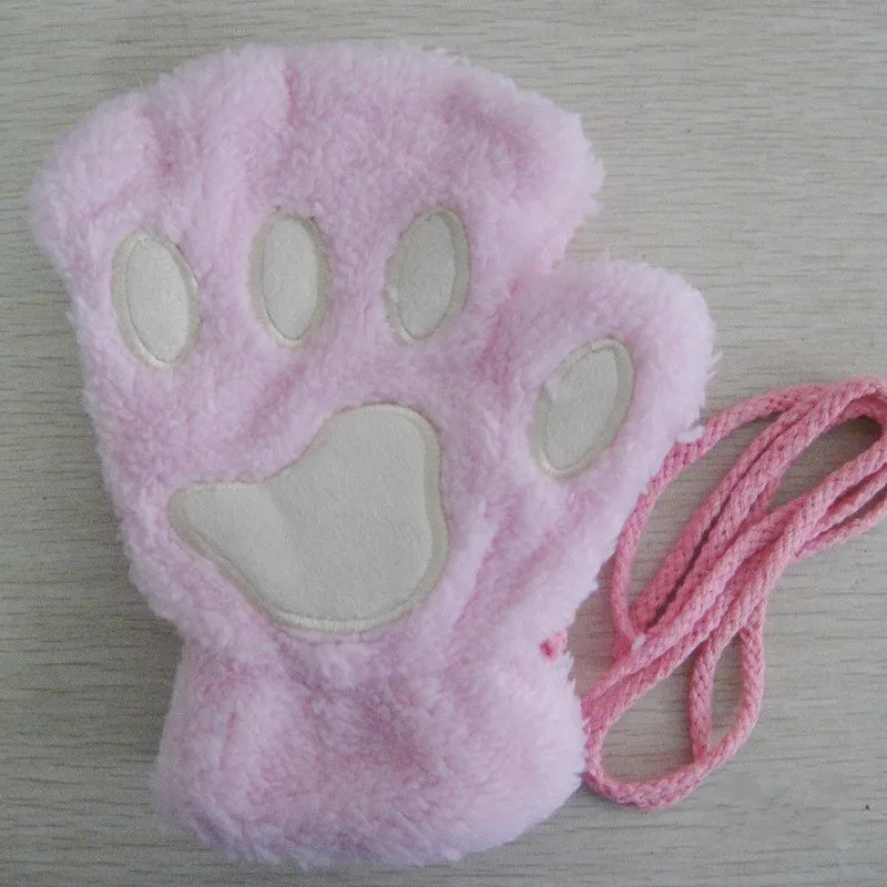 Fluffy Cat Paw Fingerless Gloves – Plush Cosplay Mittens