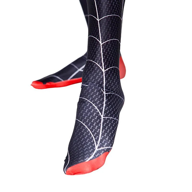 Kids Superhero Bodysuit Cosplay Costume – Miles Morales Hooded Jumpsuit Set