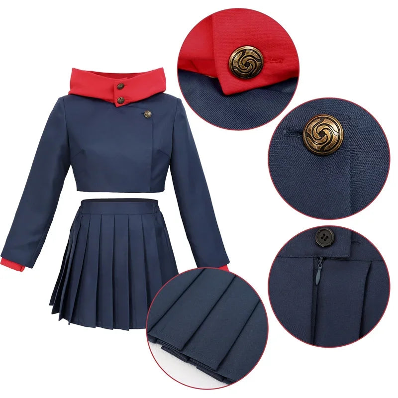 Itadori Yuji Women’s Cosplay Costume – Hooded Jacket & High-Waist Skirt Set