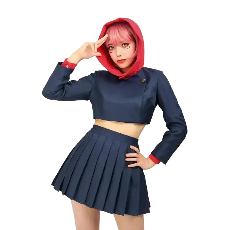 Itadori Yuji Women’s Cosplay Costume – Hooded Jacket & High-Waist Skirt Set