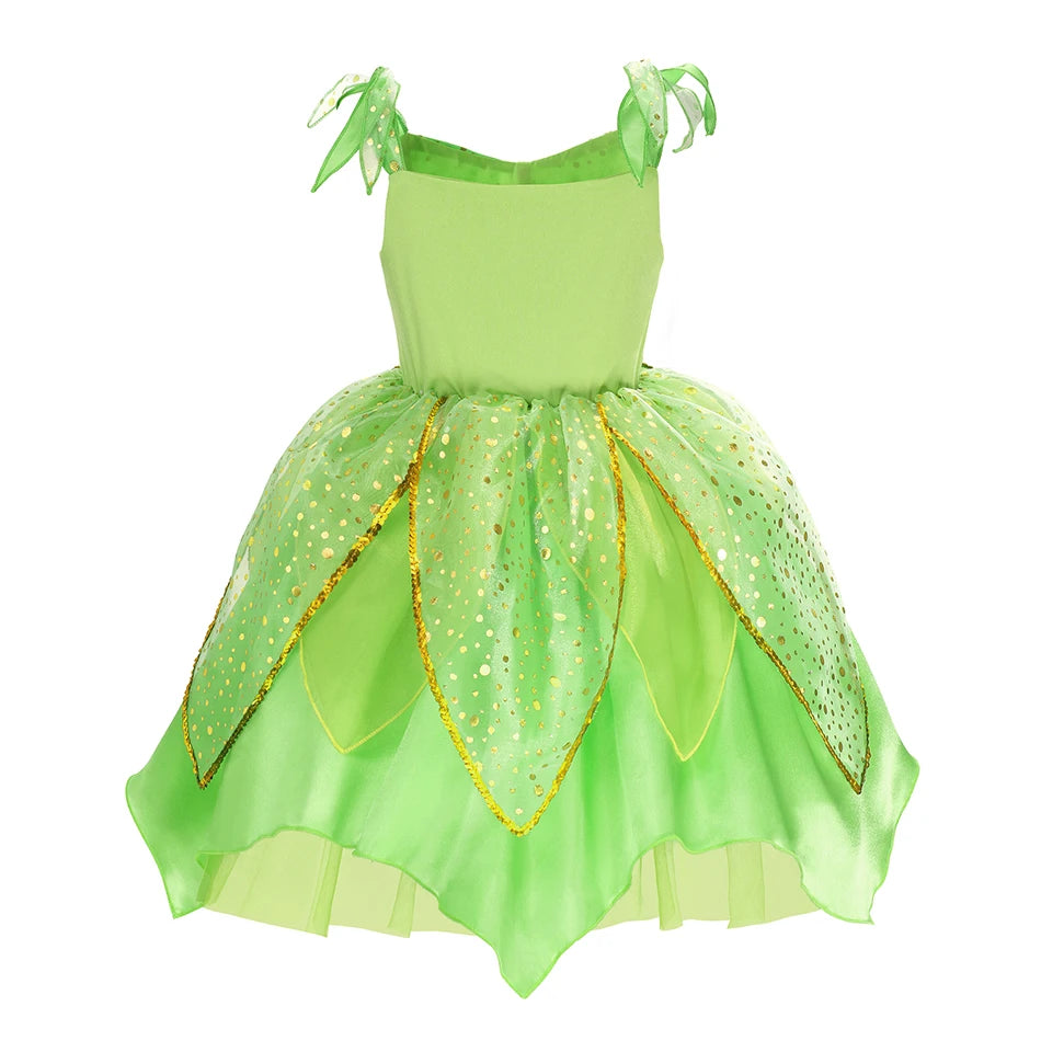Girls Green Fairy Princess Costume – Magical Dress & Wings Set for Kids
