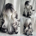 Long Black Ombre White Wig – Fluffy Heat-Resistant Cosplay Wig