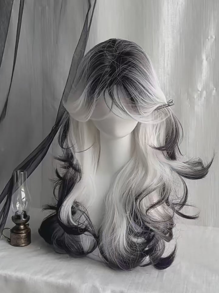 Long Black Ombre White Wig – Fluffy Heat-Resistant Cosplay Wig